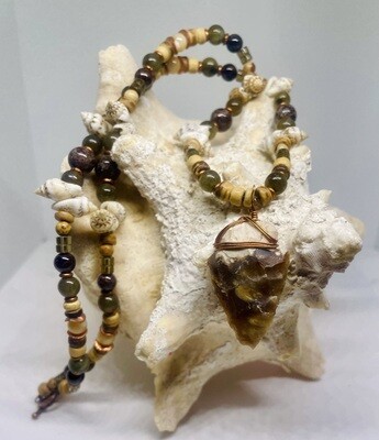 Jasper Arrowhead and Seashell Necklace
