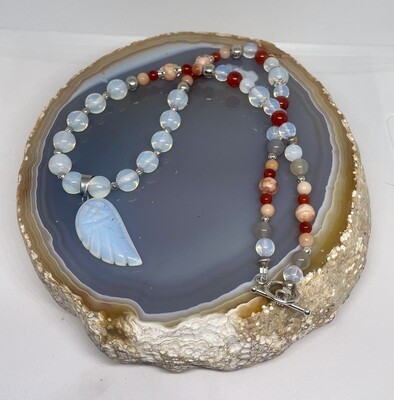 Opalite Angel Wing with Opalite and Agate Beads