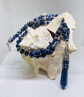 Lapis Lazuli Point Pendant with Lapis and Sodalite Stone Beads