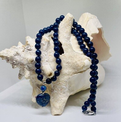 Lapis Heart Knotted Necklace