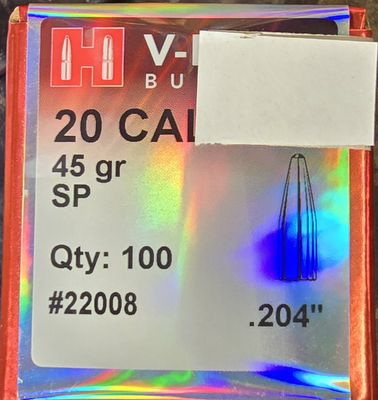 Hornady 20 Cal. V-Max 45 Gr. SP 100 Bullets