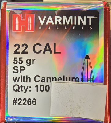 Hornady Varmint 22 Cal. 55 Gr. SP with Cannelure 100 Bullets
