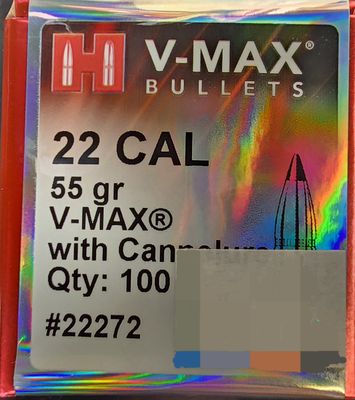 Hornady V-Max 55 Gr. V-Max with Cannelube 100 Bullets