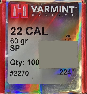 Hornady 22 Cal. 60 Gr. SP 100 Bullets
