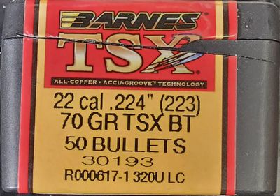 Barnes TSX 22 Cal. .224 (223) 70 Gr. TSX BT 50 Bullets