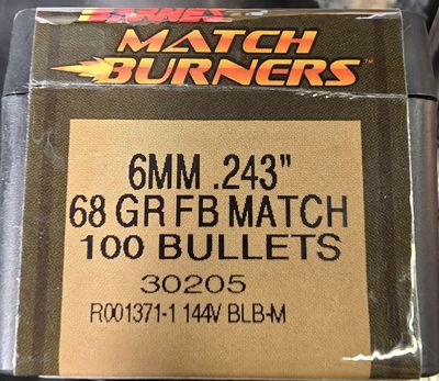 Barnes 6mm .243 68 FB Match 100 Bullets