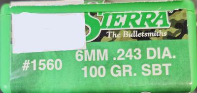 Sierra 6mm .243 Dia. 100 Gr. SBT 100 Bullets
