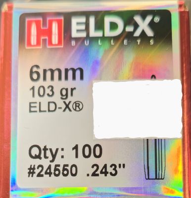 Hornady ELD-X 6mm .243 103 Gr. 100 Bullets