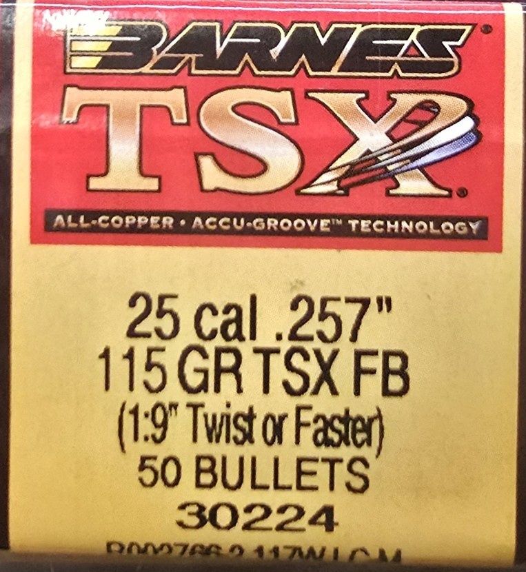 Barnes TSX 25 Cal. .257 115 Gr. TSX FB 50 Bullets