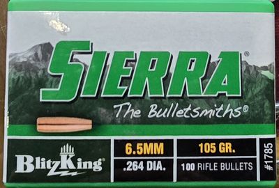Sierra BlitzKing 6.5 mm .264 Dia. 105 Gr. 100 Bullets