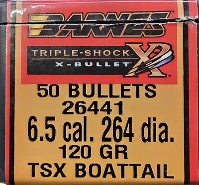 Barnes Triple-Shock X-Bullets BT 6.5 Cal. .264 120 Gr. 50 Bullets