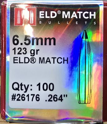 Hornady ELD Match 6.5 mm .264 123 Gr.  100 Bullets