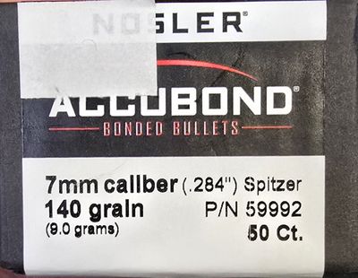 Nosler 7mm .284 140 Gr. Accubond Spitzer 50 Ct.