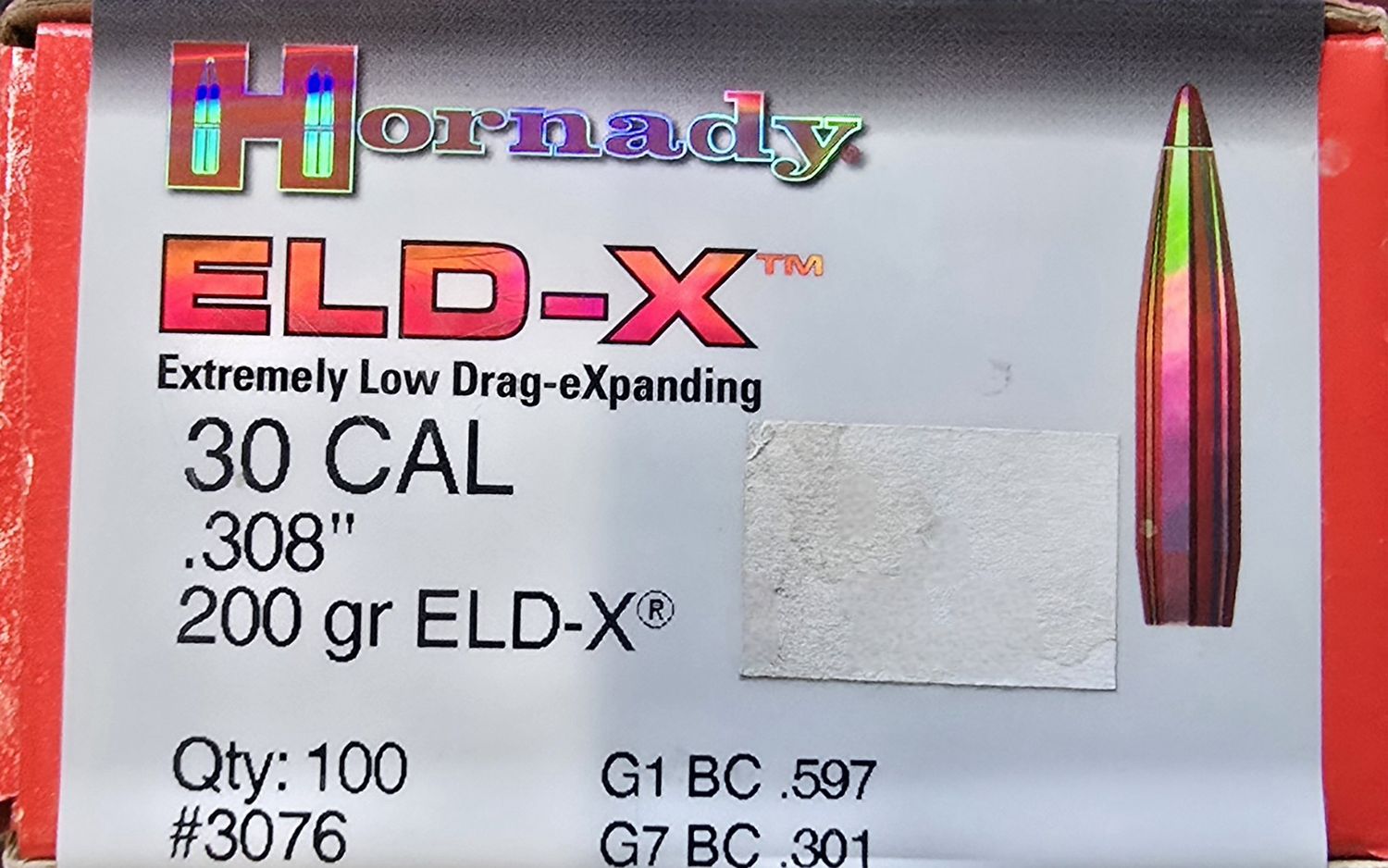 Hornady RLD-X 30 Cal. .308 200 Gr. 100 Bullets