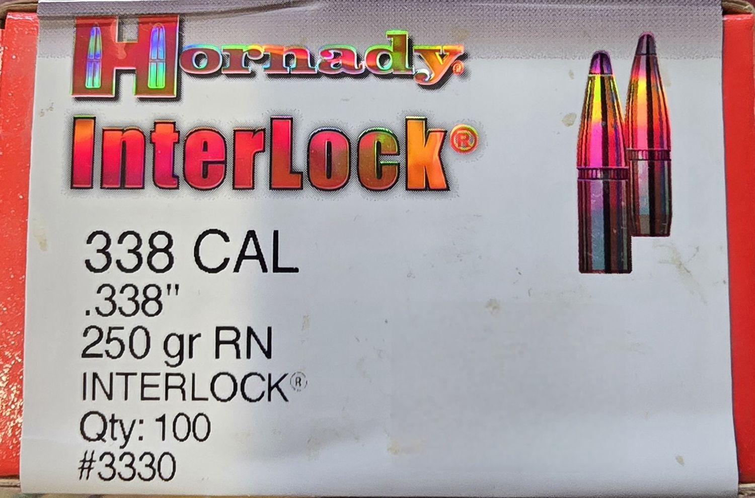 Hornady Interlock 338 Cal .338 250 Gr. RN 100 Bullets
