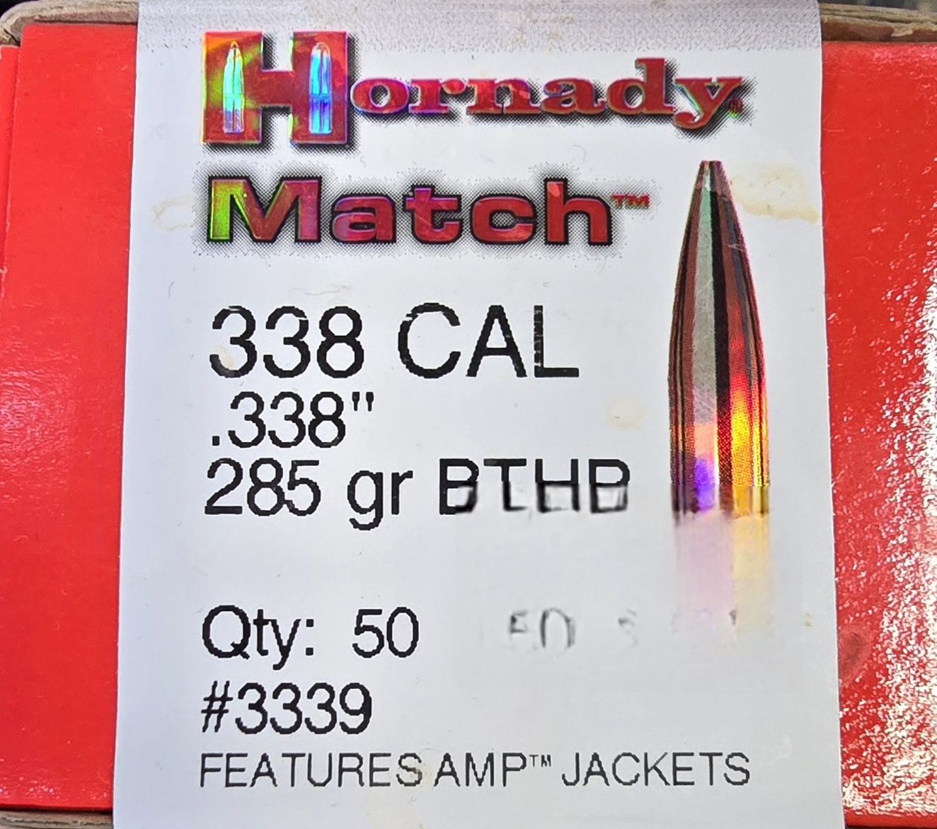 Hornady Match 338 Cal. .338 285 Gr. BTHP 50 Bullets