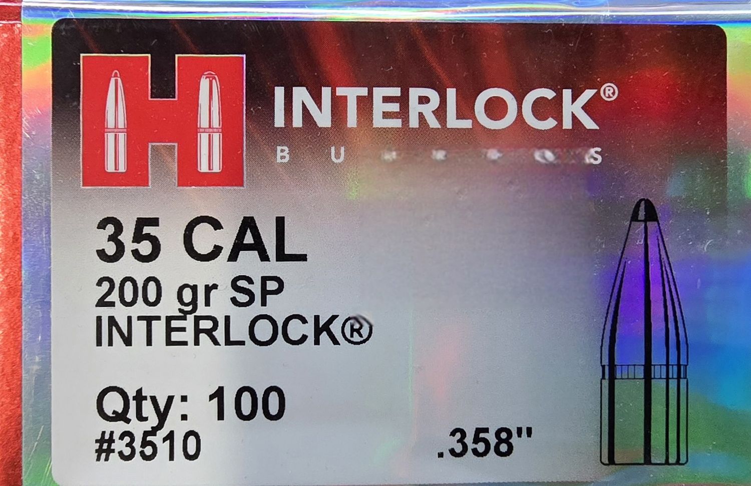 Hornady Interlock 35 Cal. .358 200 Gr. 100 Bullets