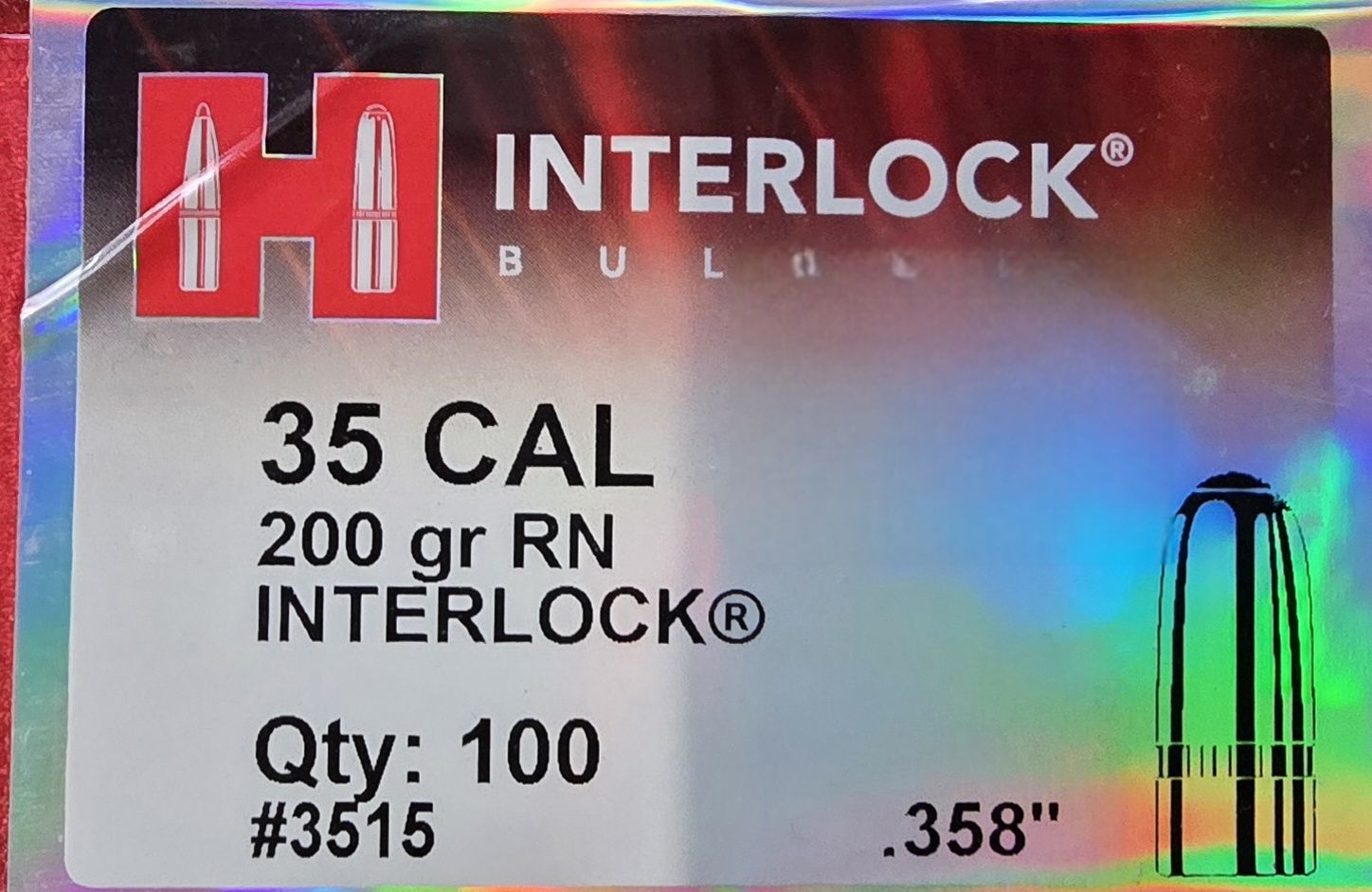 Hornady Interlock 35 Cal. .358 200 Gr. RN 100 Bullets
