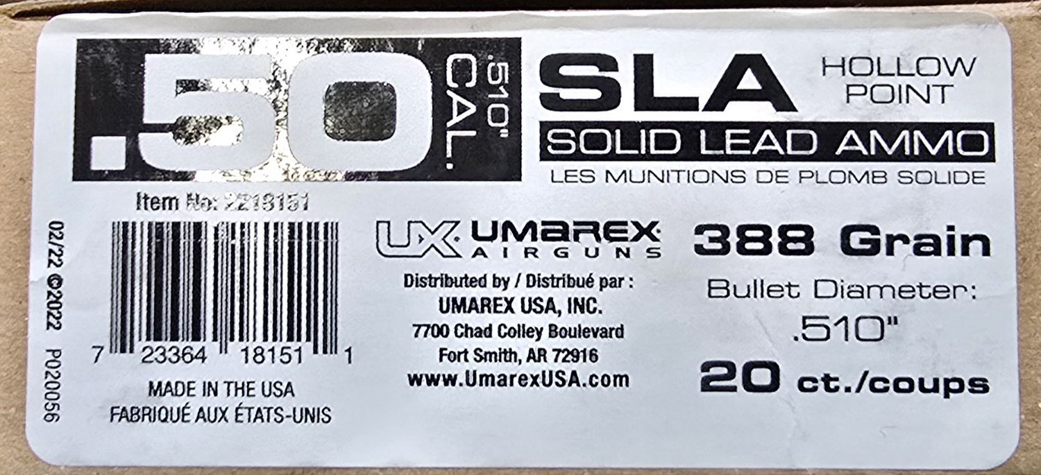 Umarex Solid Lead Ammo .50 Cal. .510 Dia 20 Bullets