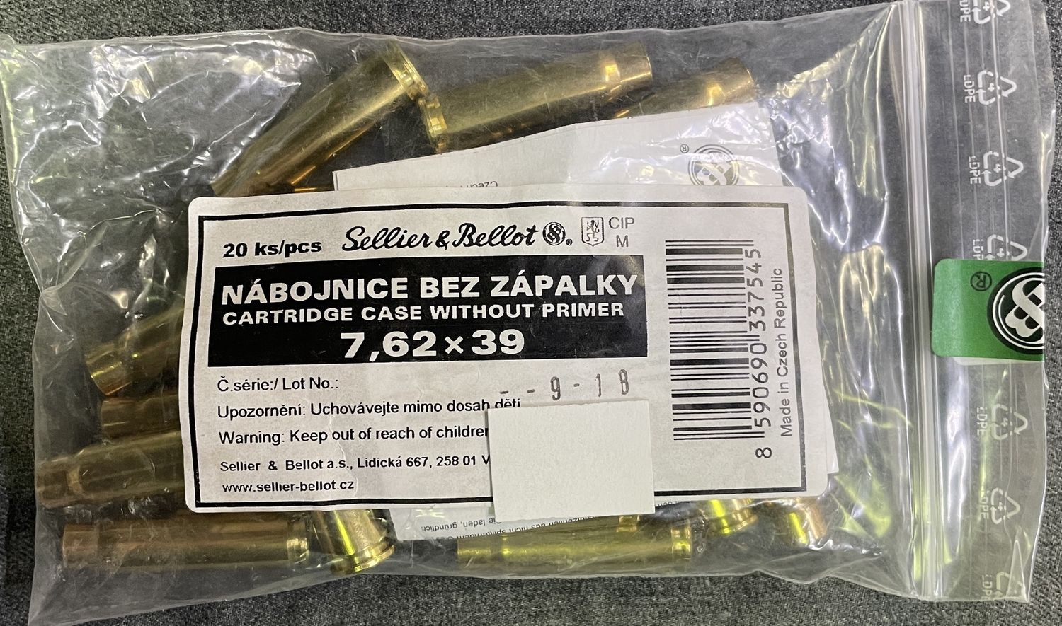 Sellier&amp;Bellot 7.62x39 New Brass 20 ct