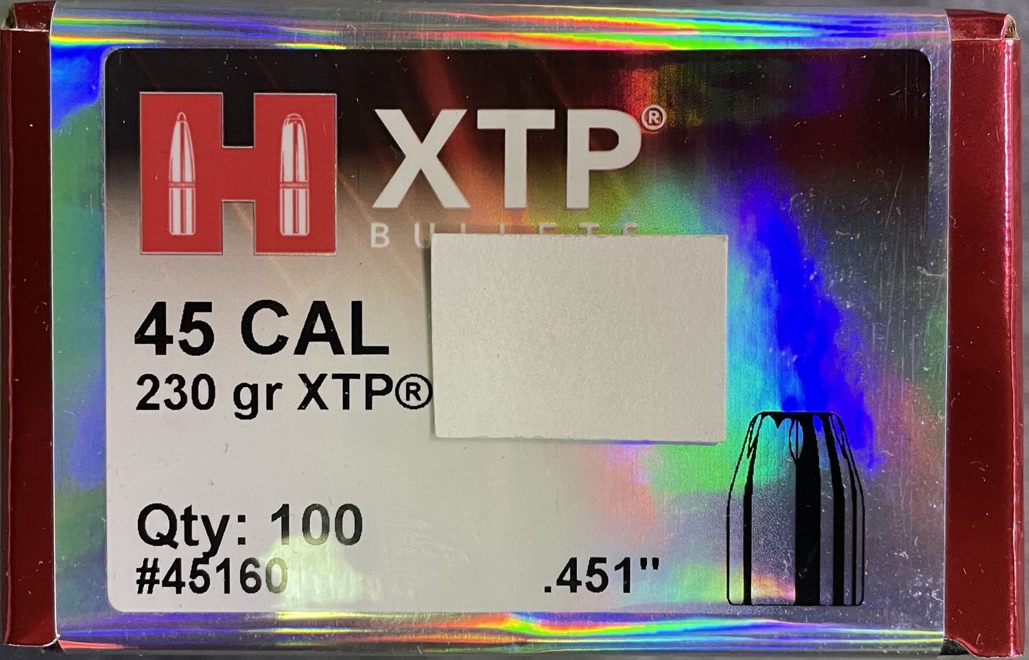 Hornady 45 Cal. .451 230 gr. XTP 100 Bullets