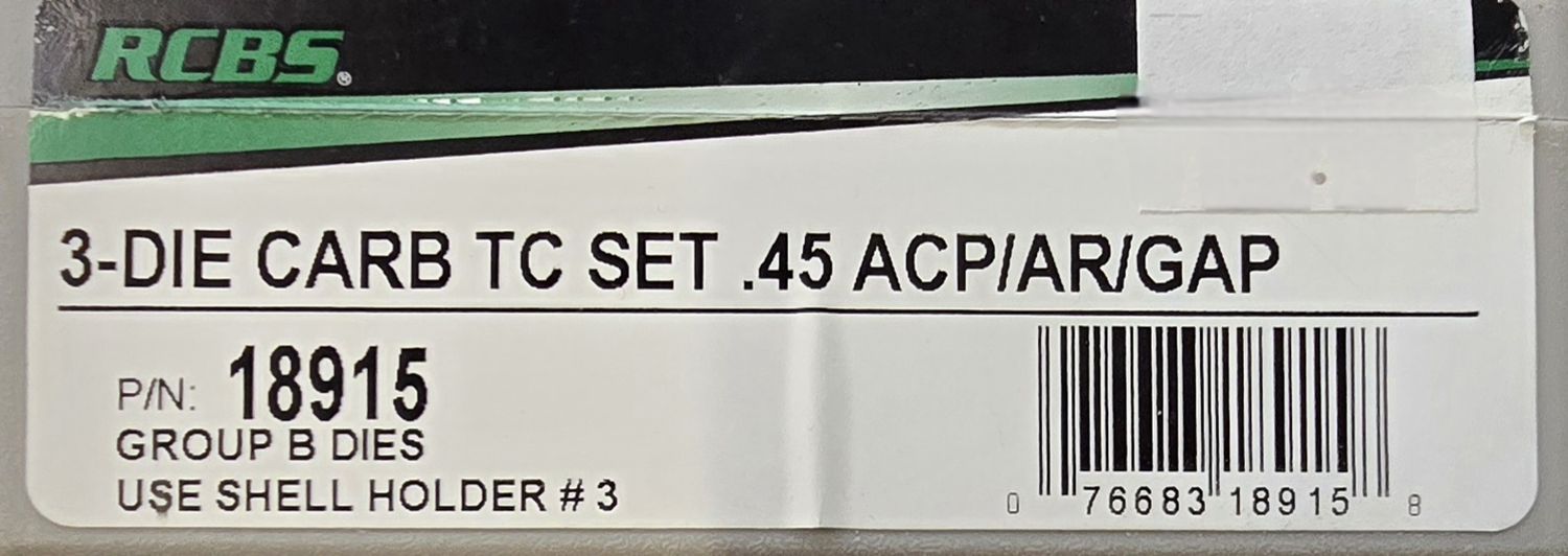 RCBS 3 Die Carb TC Set .45 ACP/AR/GAP