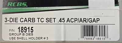 RCBS 3 Die Carb TC Set .45 ACP/AR/GAP
