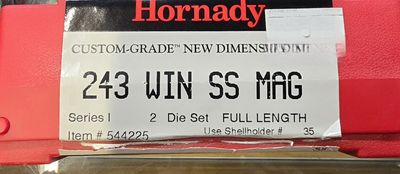 Hornady FL Die Set 243 Win SS Mag