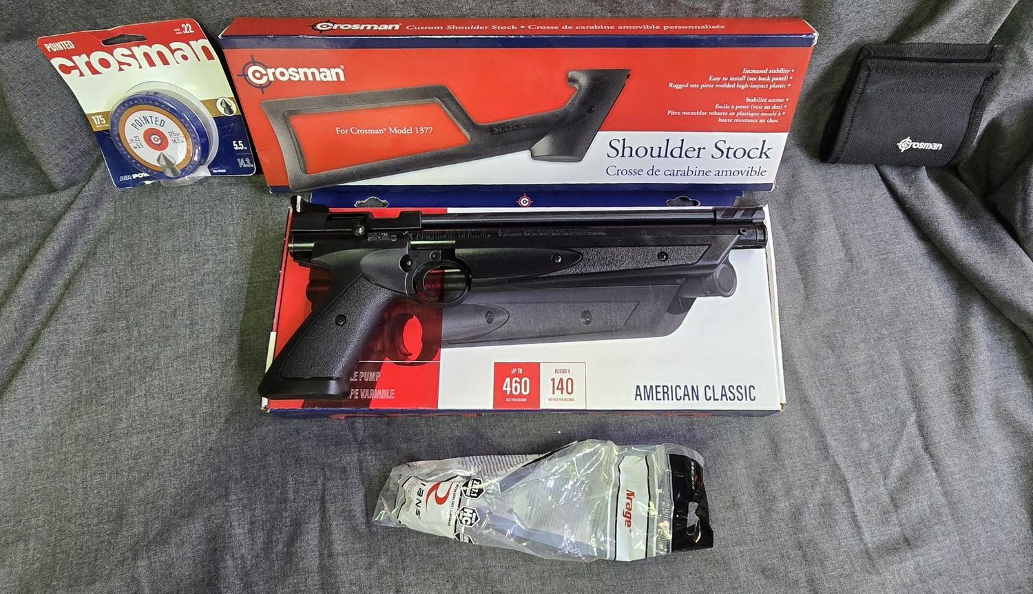 Crosman &quot;American Classic&quot; 22 Cal. Combo with Stock, Pellets, Pouch and Safety Glasses