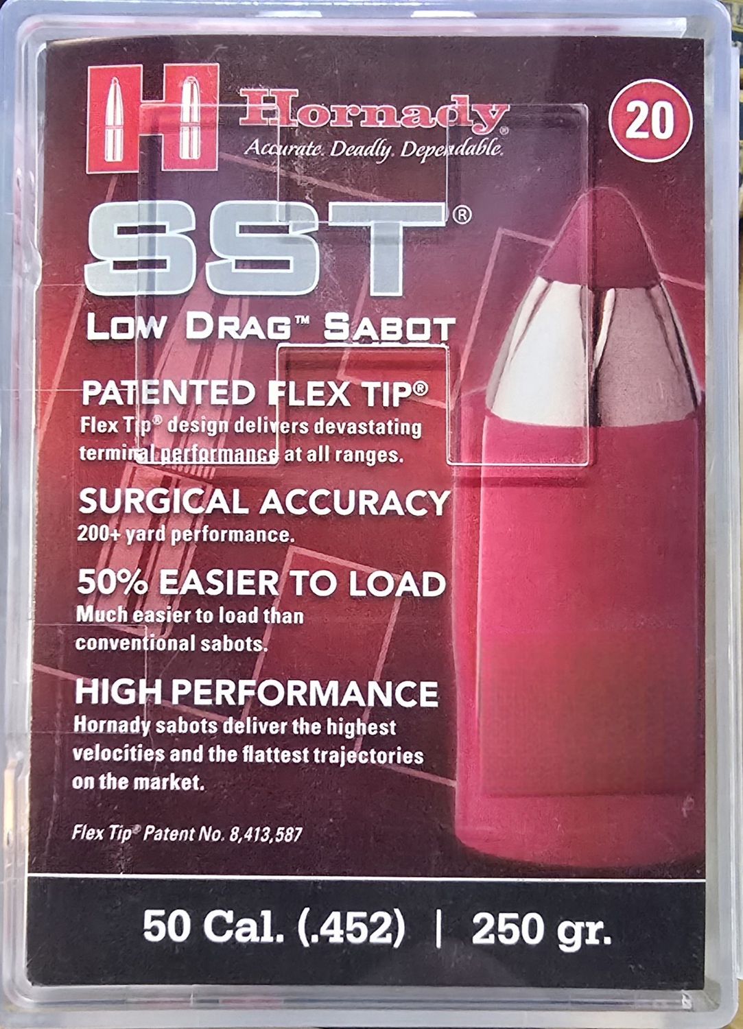 Hornady SST Low Drag Sabot 50 Cal (.452) 250 Gr. 20 Bullets