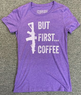 BRCC &quot;But First Coffee&quot; Ladies Purple Shirt Medium