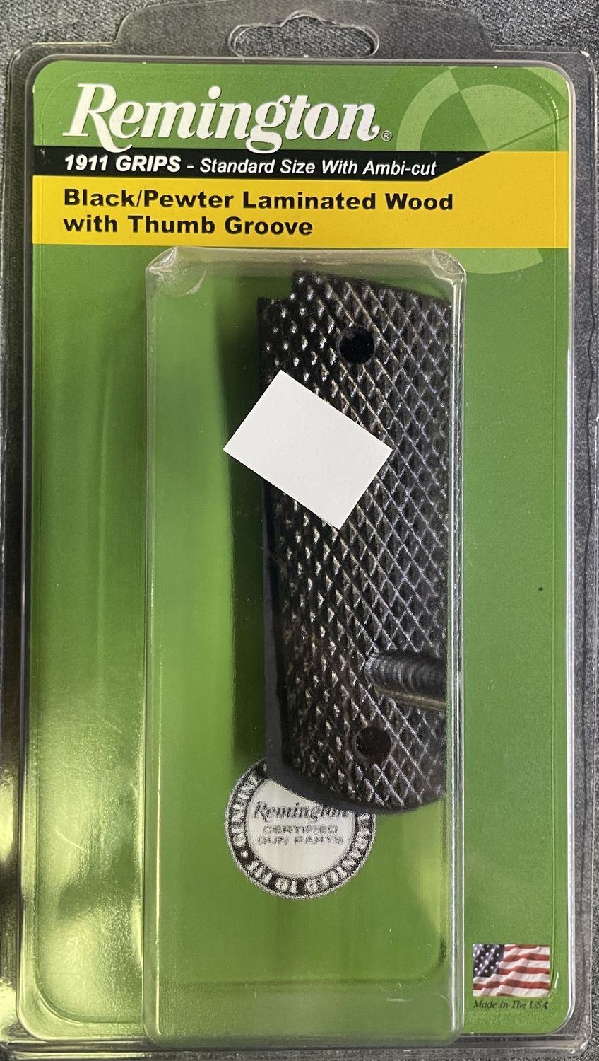 Remington 1911 Grips Black/ Pewter Laminated Wood W Thumb Groove