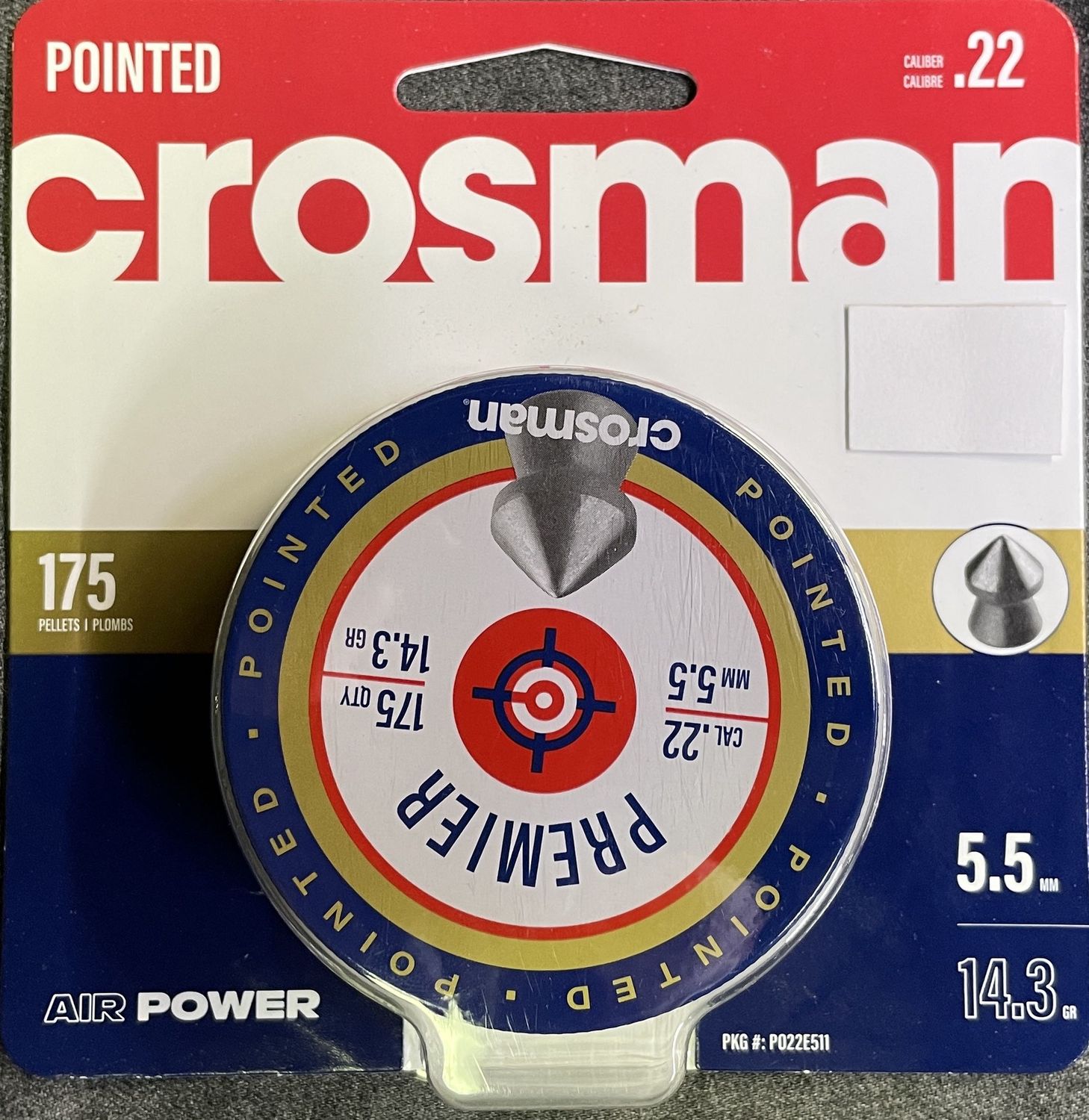 Crosman Premier .22 Cal Pointed Air Gun Pellets 175ct