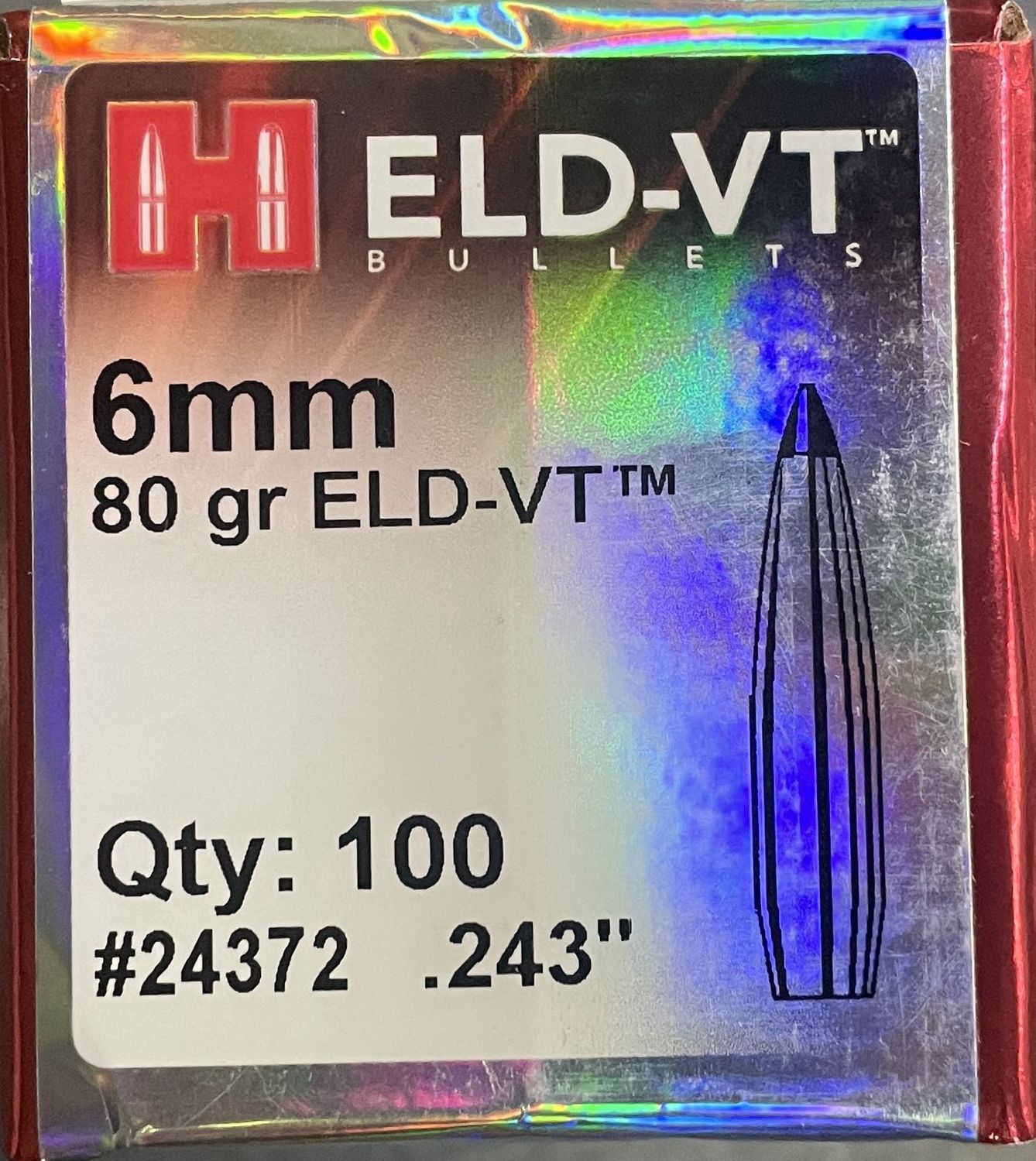 Hornady 6mm 80gr ELD-VT Bullets 100 Ct.