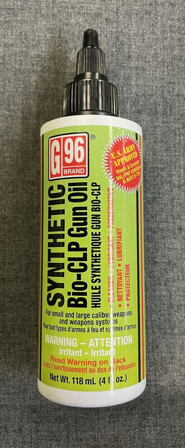G96 Synthetic Bio-CLP Gun Oil. Cleaner, Lubricant, Preservative.