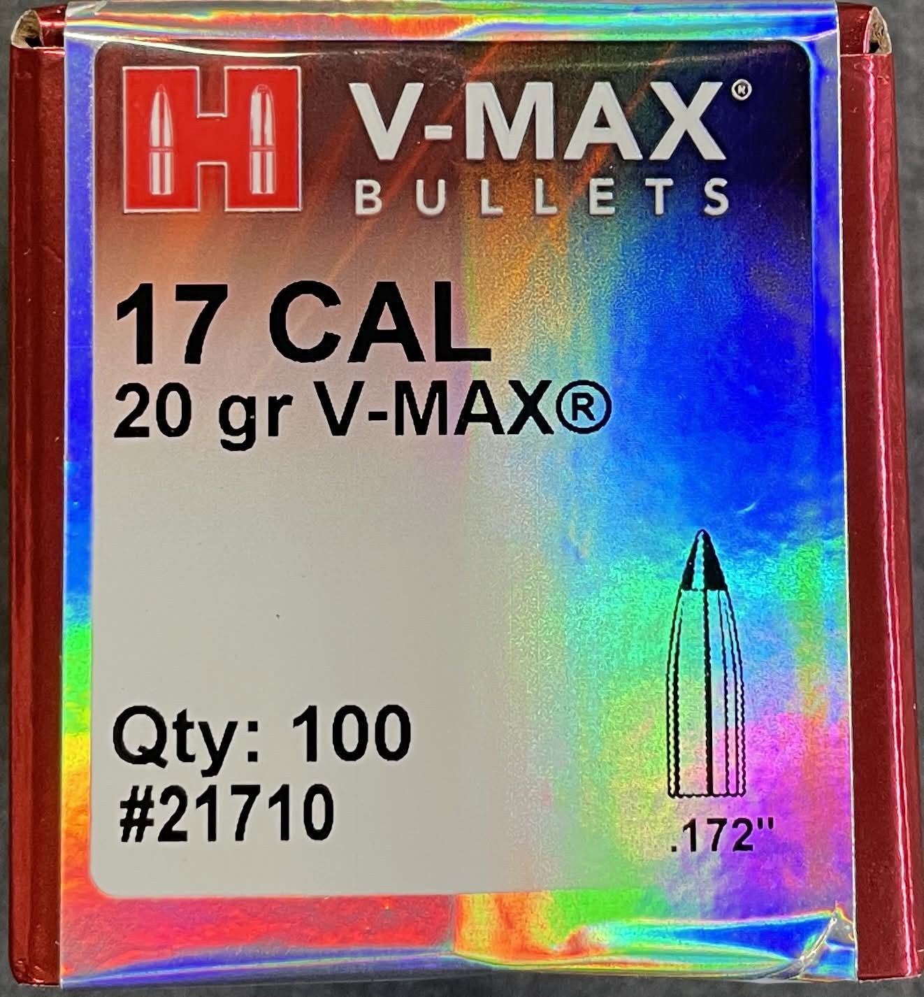 Hornady 17 Cal 20gr V-Max 100 Ct.