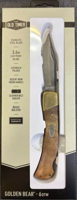 Old Timer Golden Bear Folding Knife with Leather Belt Sheath