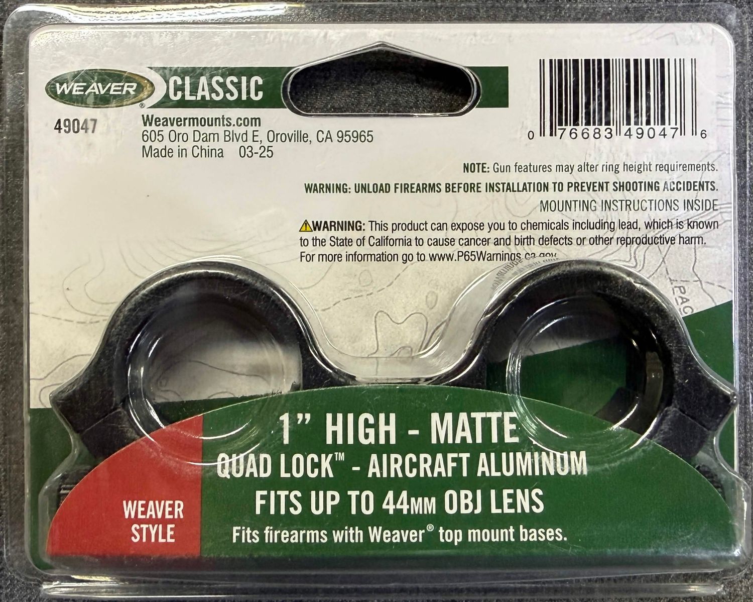 Weaver Classic 1" High Matte Quad Lock Rings
