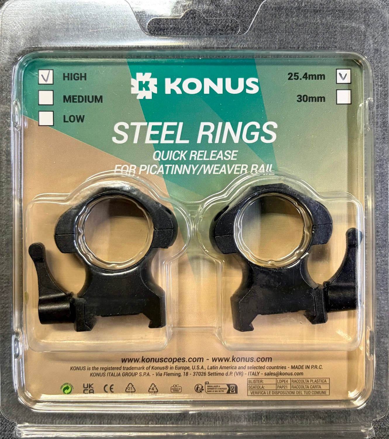 Konus Quick Release 1" High Black Matte Rings