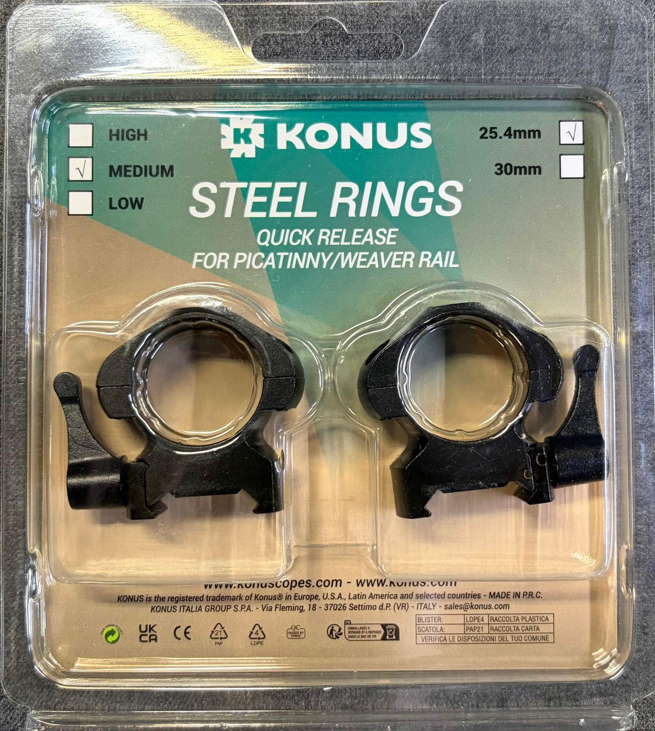 Konus Quick Release 1" Medium Rings Matte Black