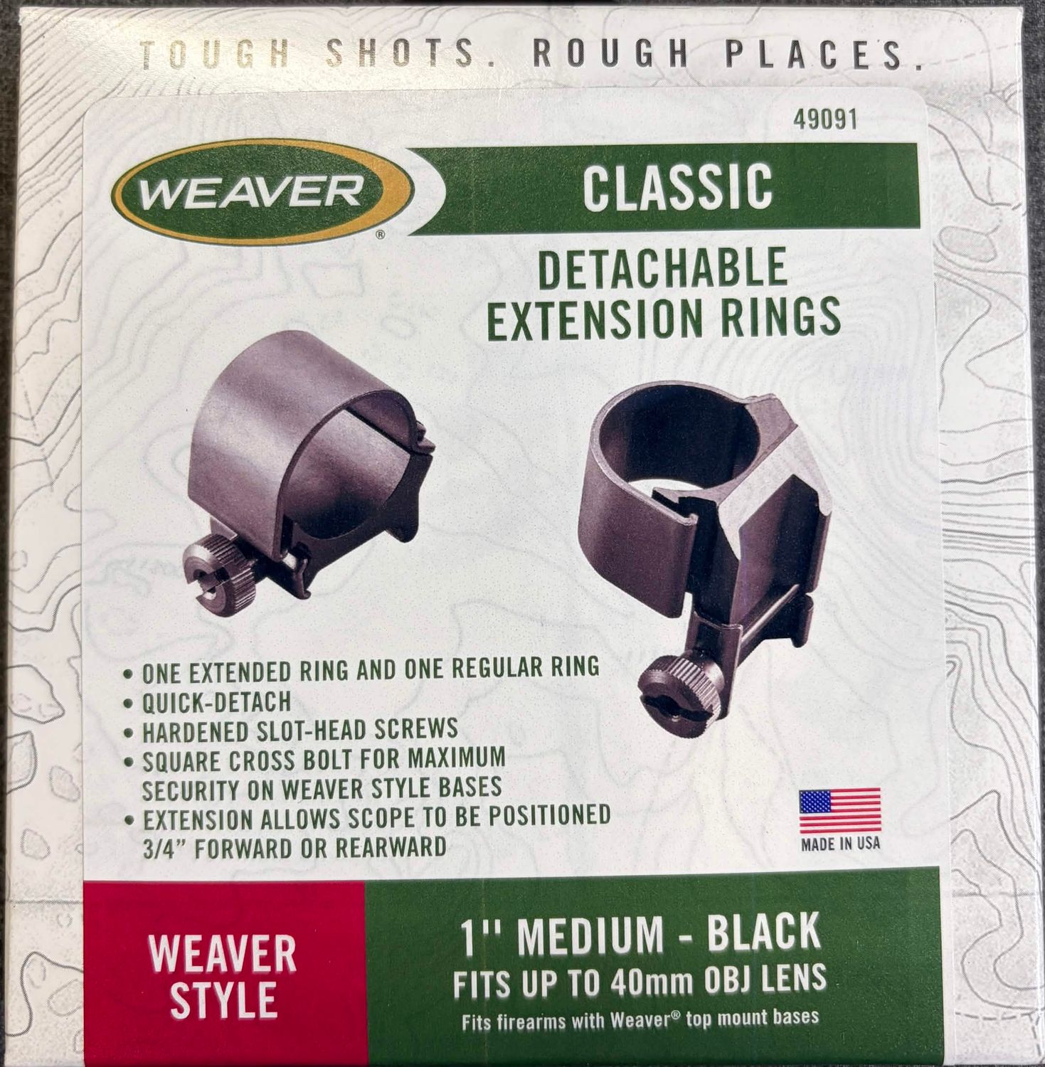 Weaver Classic 1" Medium Extension Rings Black Matte
