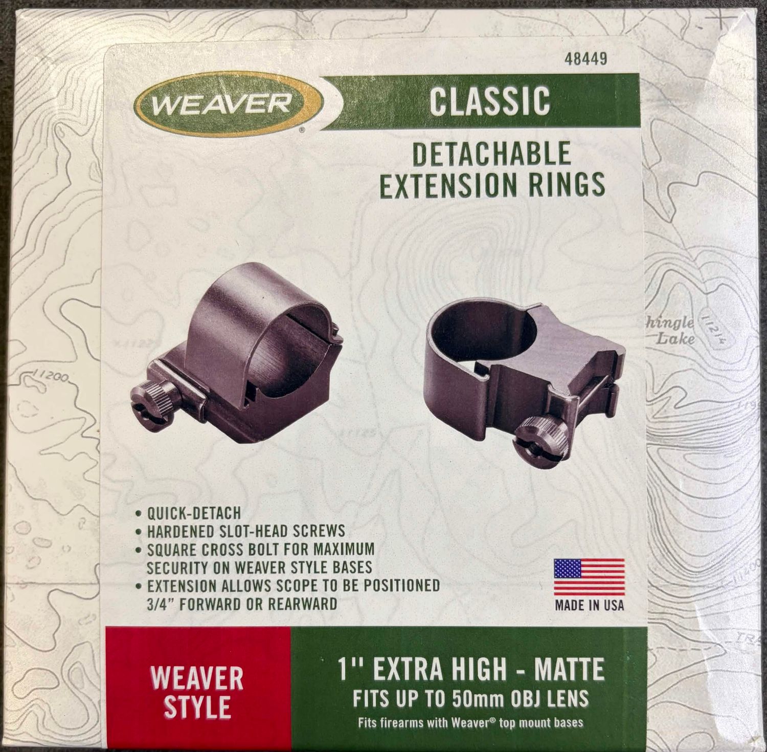 Weaver Classic 1" Extra High Extension Rings Black Matte
