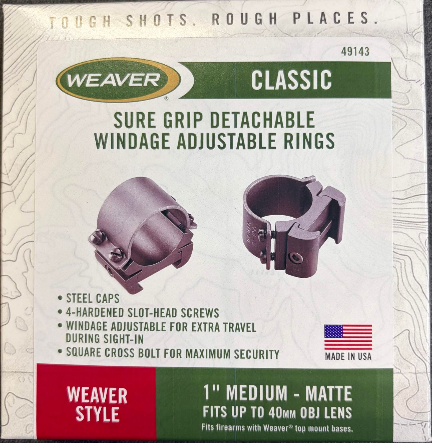Weaver Classic Sure Grip Detachable 1" Medium Rings Black Matte