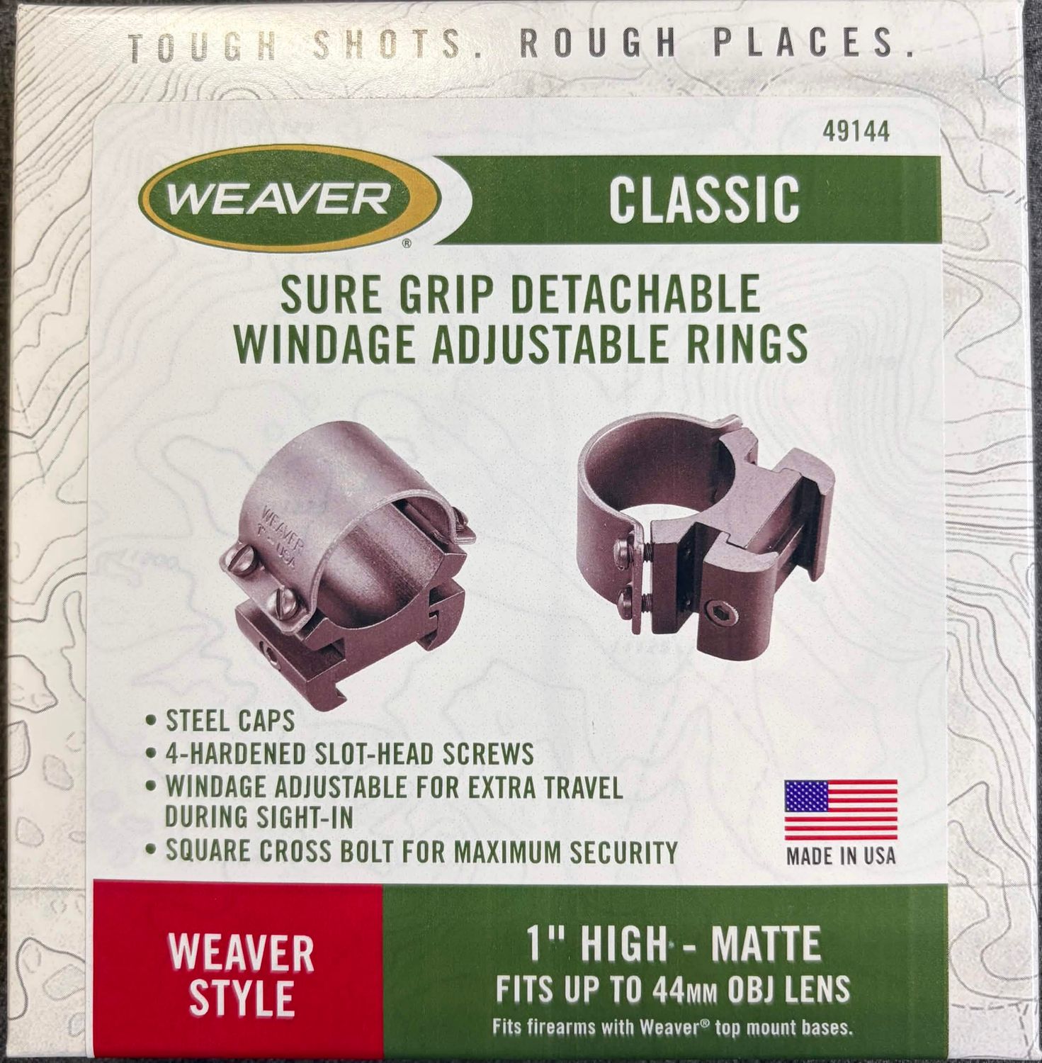 Weaver Classic Sure Grip detachable 1" High Rings Black Matte