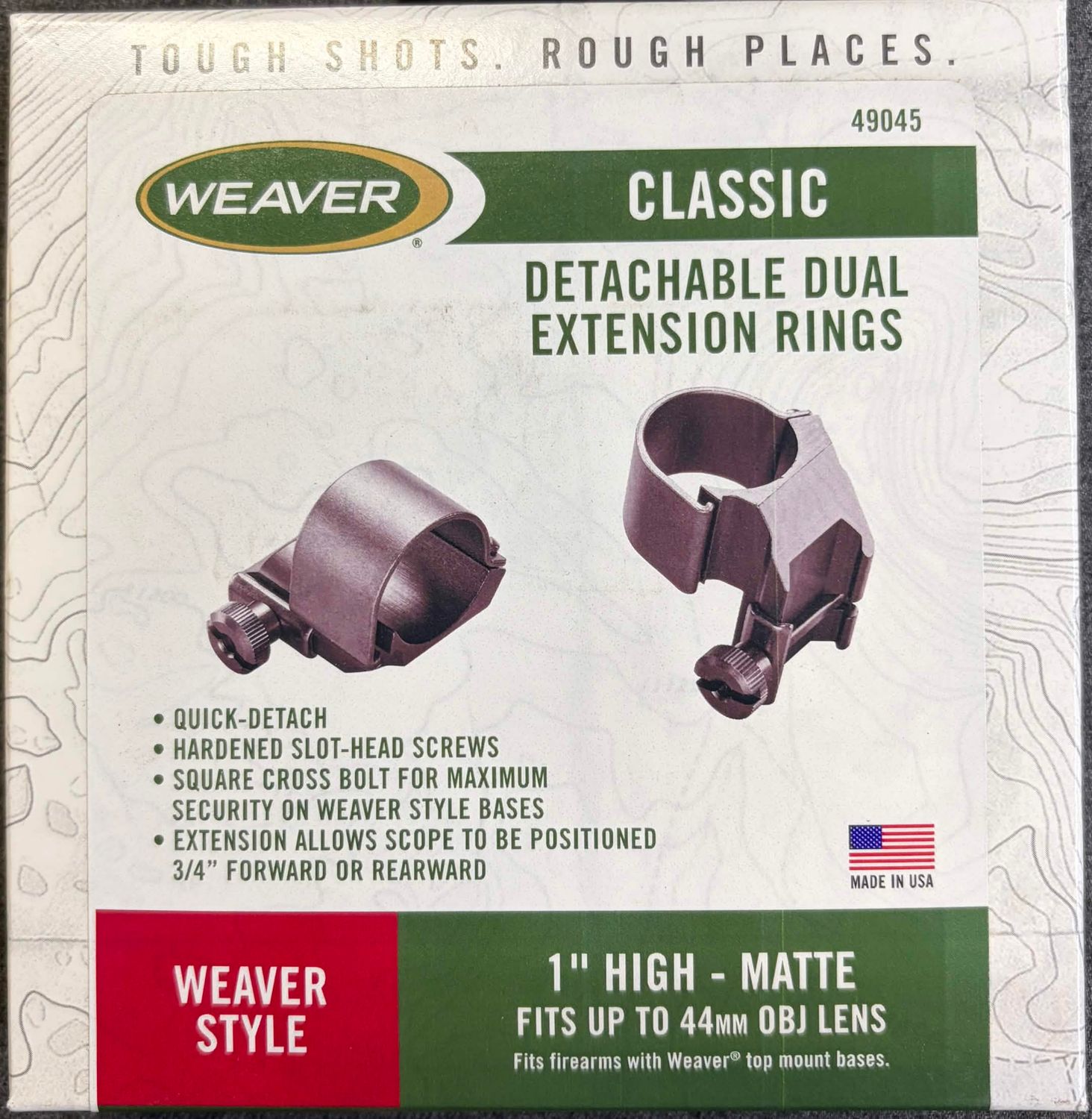 Weaver Classic Detachable Dual Extension Rings 1" High Black Matte