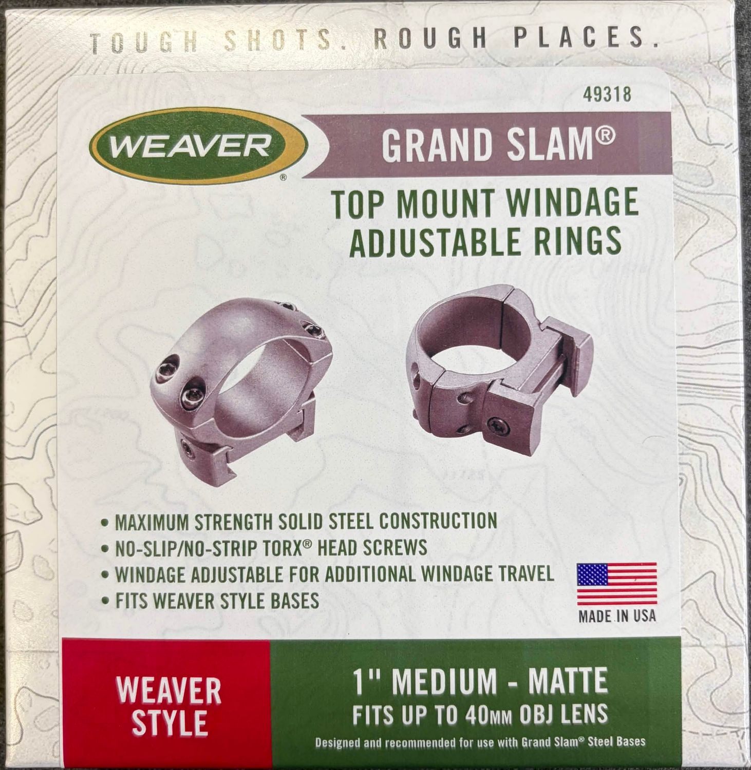 Weaver Grand Slam Windage Adjustable 1" Medium Rings Black Matte