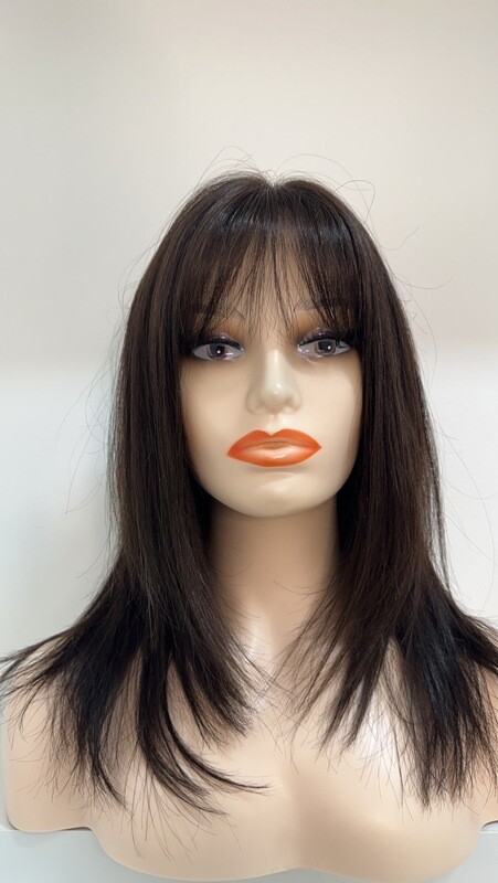 Chestnut Brown Layered Wig With Fringe - Human Remy Hair