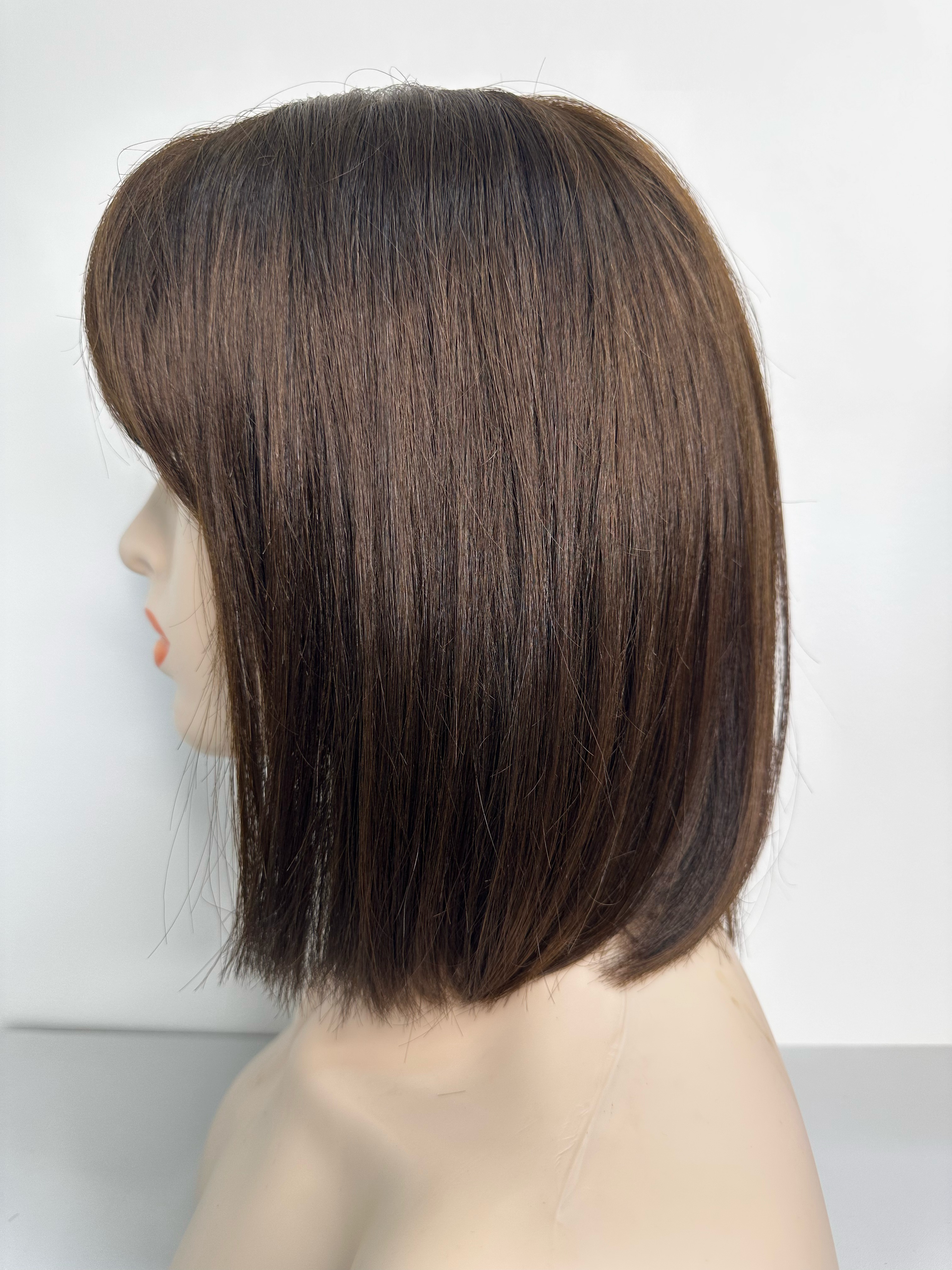 Warm Brown Wig with a Fringe Human Hair Remy