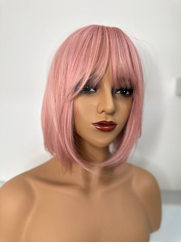 Synthetic Bob - Pastel Pink short bob with fringe