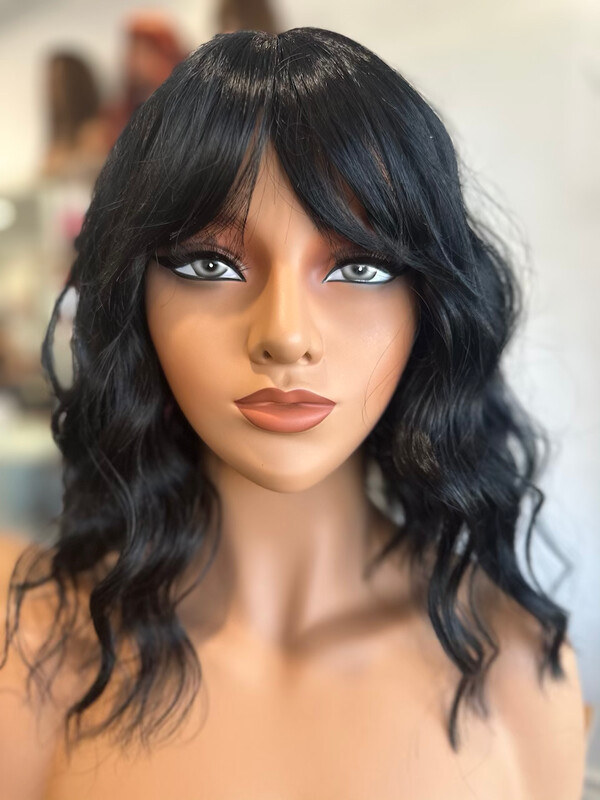 Synthetic Wig - Black Wavy with Bangs